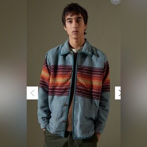 BDG Teal Blue Car Coat Jacket Aztec Western Size Small